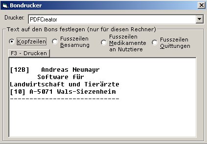 Bildschirmansicht Einstellung f&uuml;r Bondrucker im Programm Bondruck.exe
